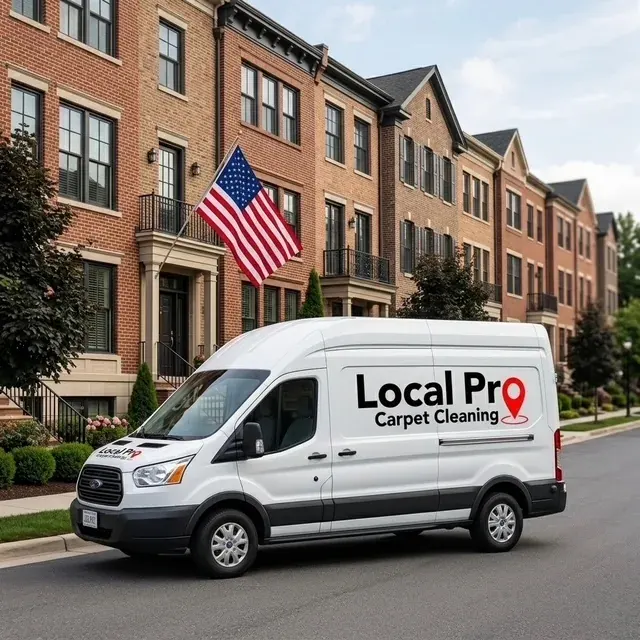 A LocalPro van parked outside a row of townhomes